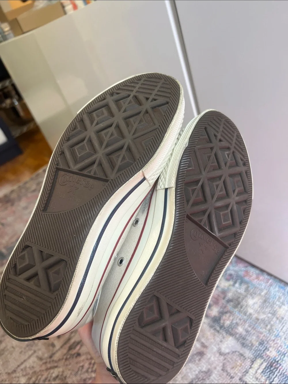 Converse High-Top Sneakers in Cream with Burgundy Stripe